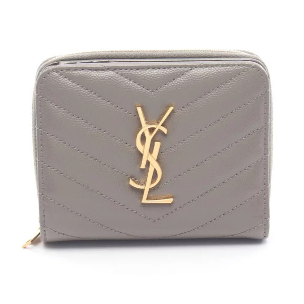 Saint Laurent Paris Monogram Bi fold Wallet Leather Gray